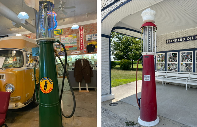 1930s-style gas pumps along Route 66. Photos taken by and the property of FourWalls. 1930s-style gas pumps along Route 66. Photos taken by and the property of FourWalls.