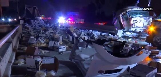 Boxes of French fries spilled on an interstate near Los Angeles.