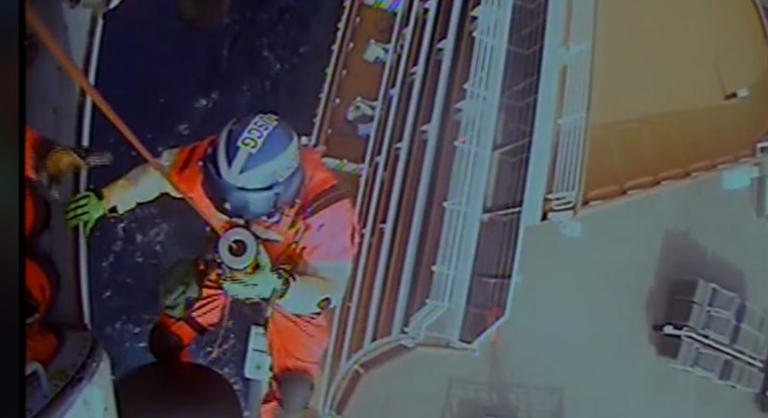 U S C G rescues a woman who fell ill aboard a cruise ship in the Pacific Ocean