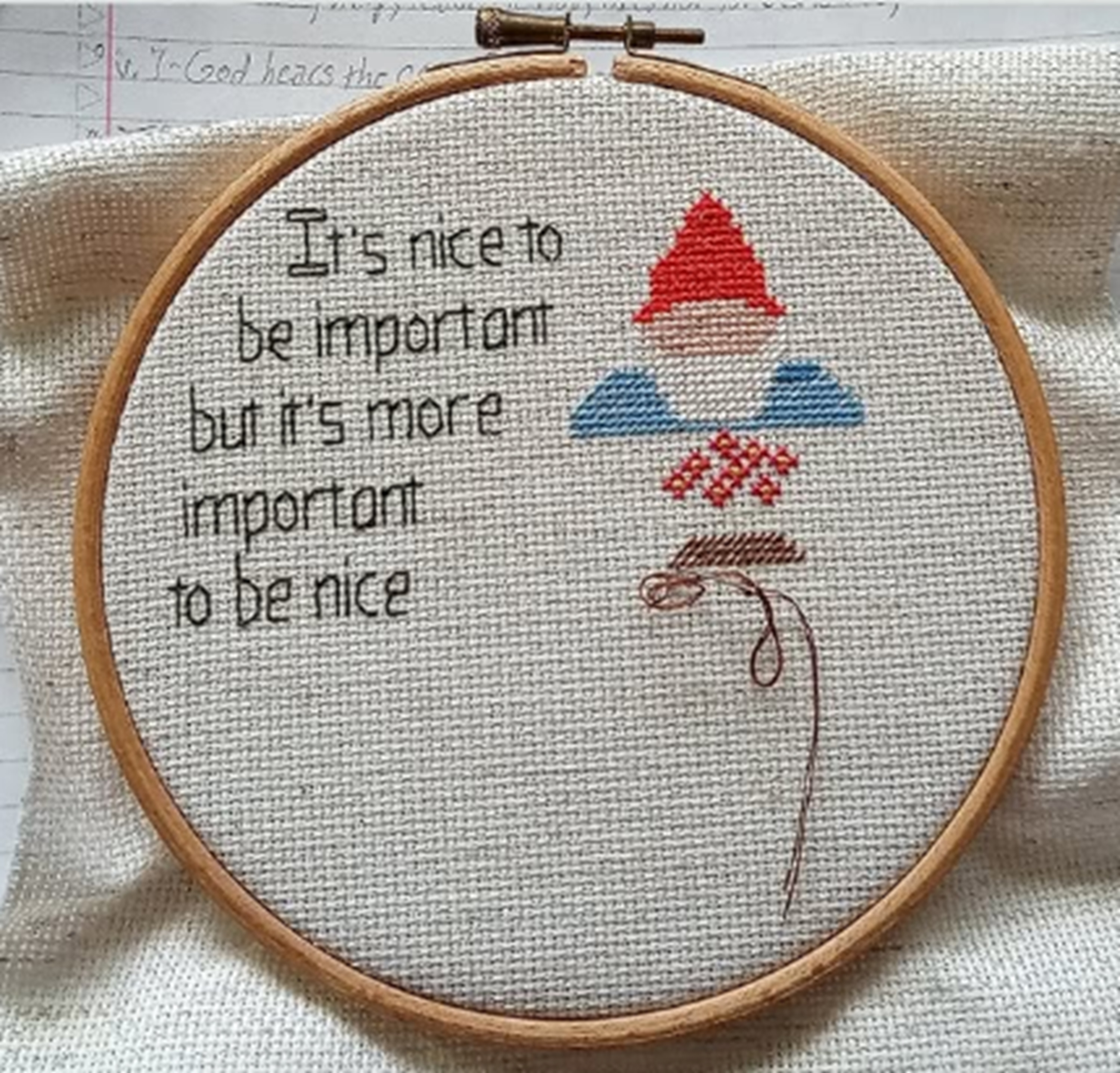 Progress on Gnome cross stitch 12-14-24 Progress on Gnome cross stitch 12-14-24