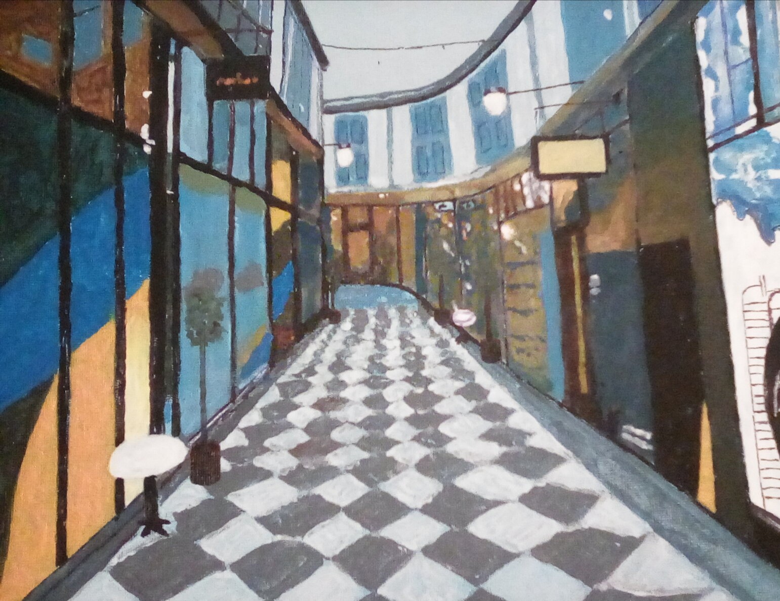 An arcade in Cardiff, acrylic on canvas.