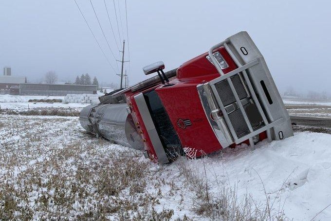 Truck accident on a road in Minnesota. Truck accident on a road in Minnesota.