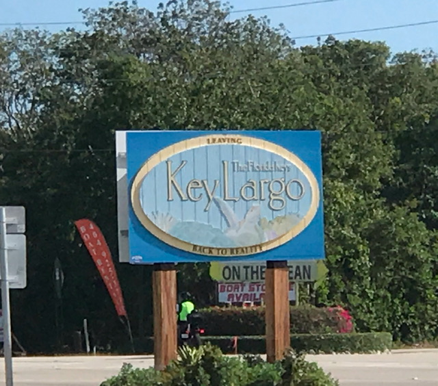 Key Largo sign, taken in 2020.  Photo taken by and the property of FourWalls.