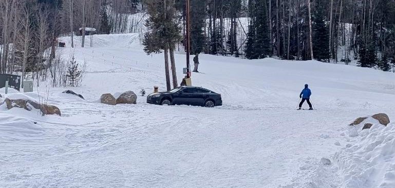 An auto illegally parked in a ski slope in Keystone Colorado  