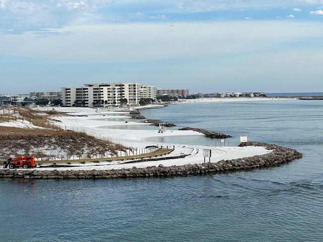 photo of Norriego Point taken from the bridge carrying US 98 over the bay.  Photo taken by and the property of FourWalls.