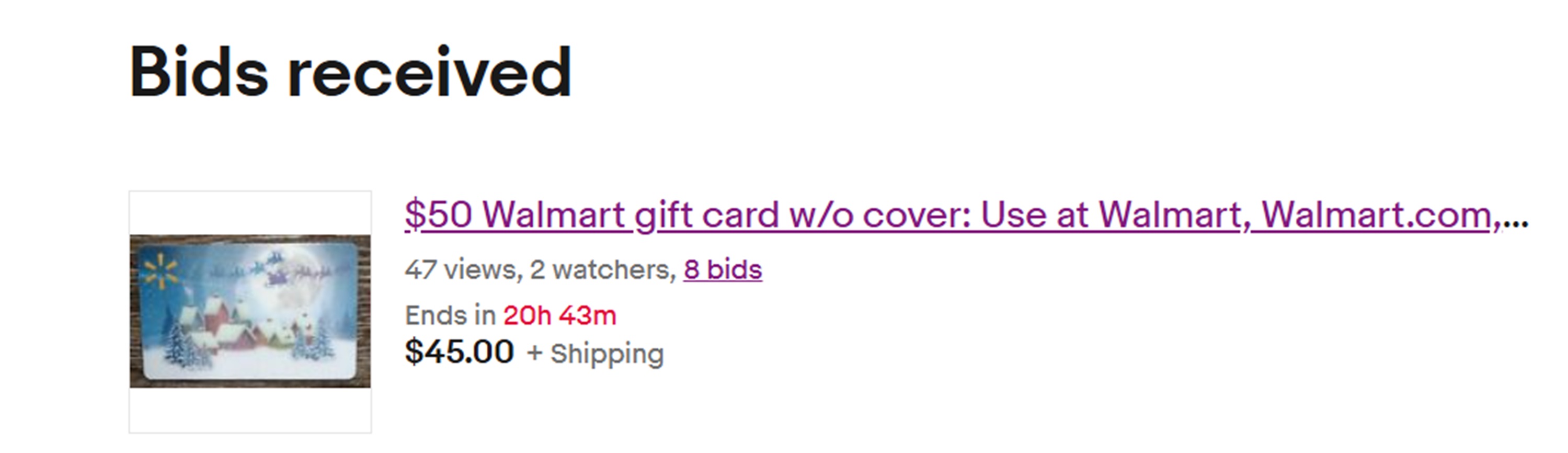 Gift card auction screencap