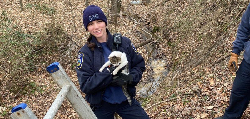 Firefighter Hailey Cook rescues a cat who was inside a well in Virginia.