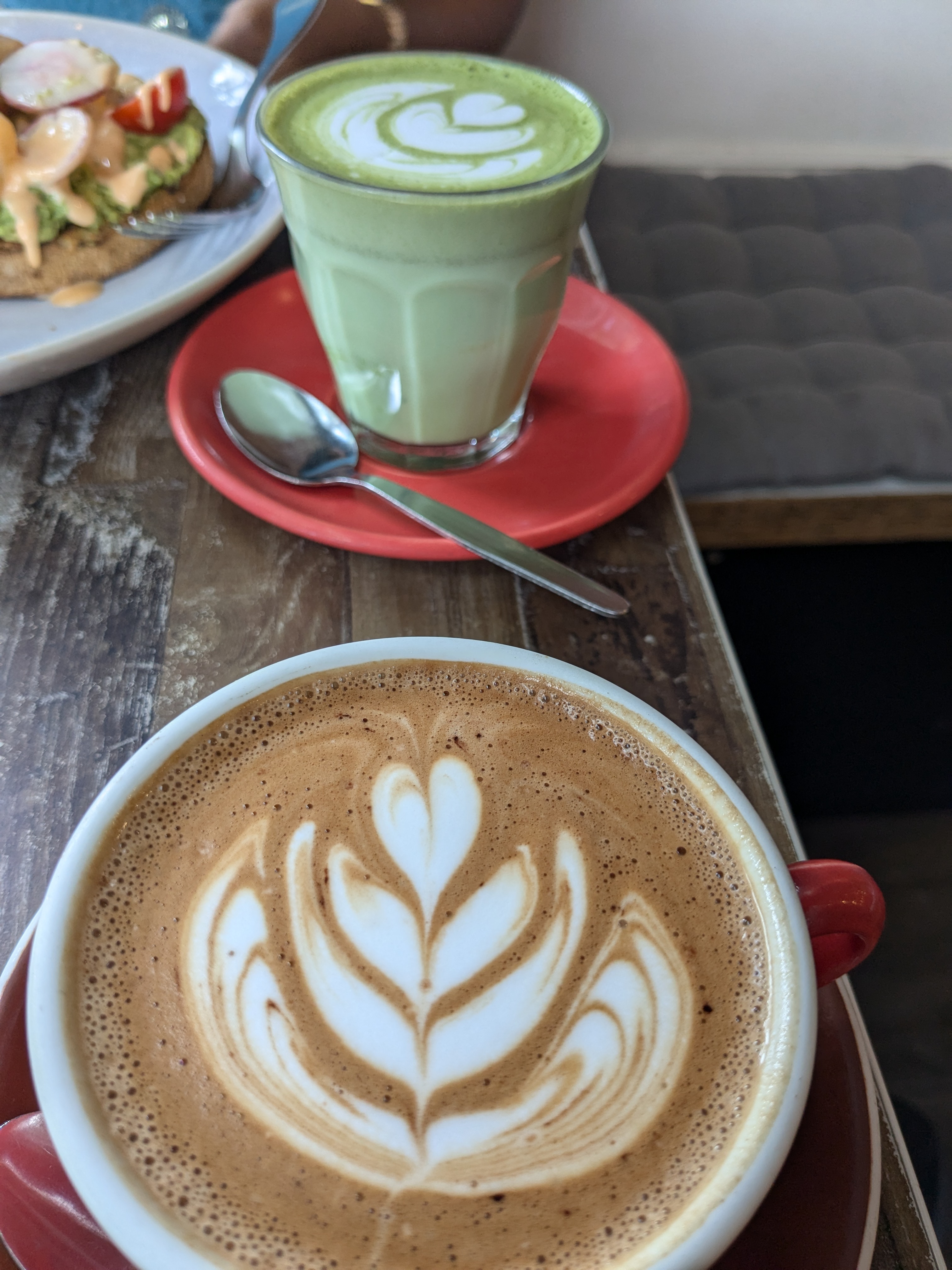 Matcha latte and orange coffee Matcha latte and orange coffee