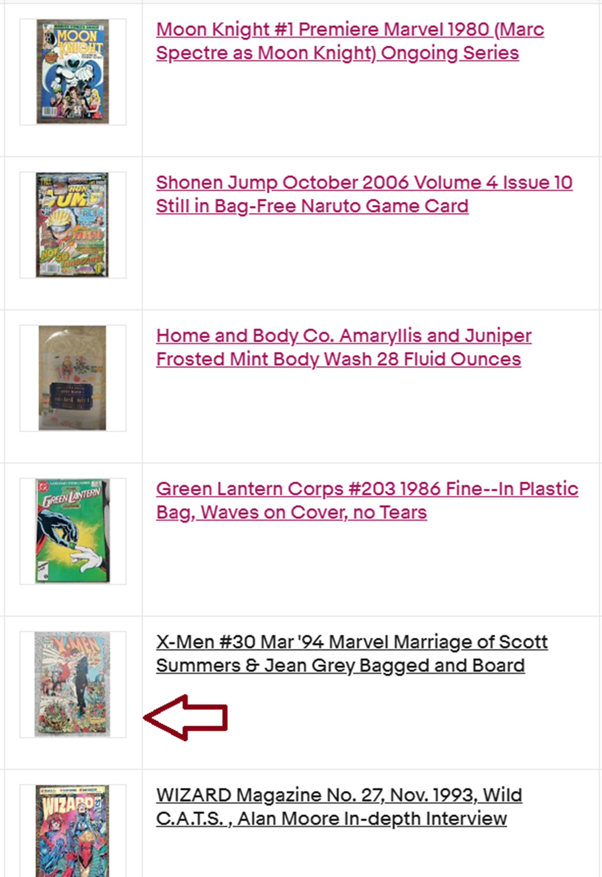 Screencap of my current eBay auctions Screencap of my current eBay auctions