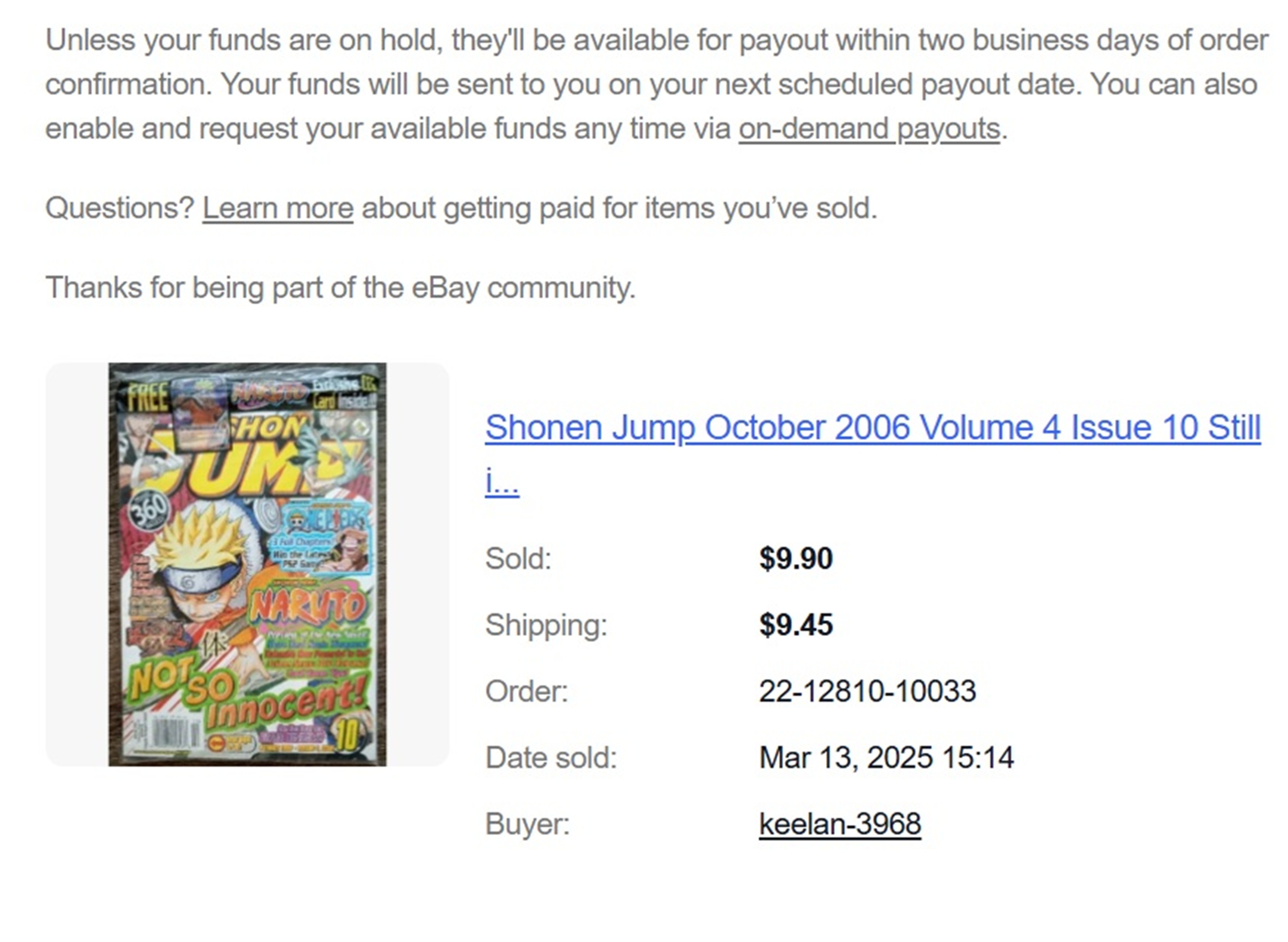 Screencap of my email saying my item sold Screencap of my email saying my item sold