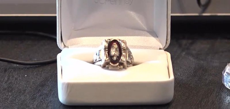 Missing class ring found by a stranger in a garden in Missouri and returned to his owner.