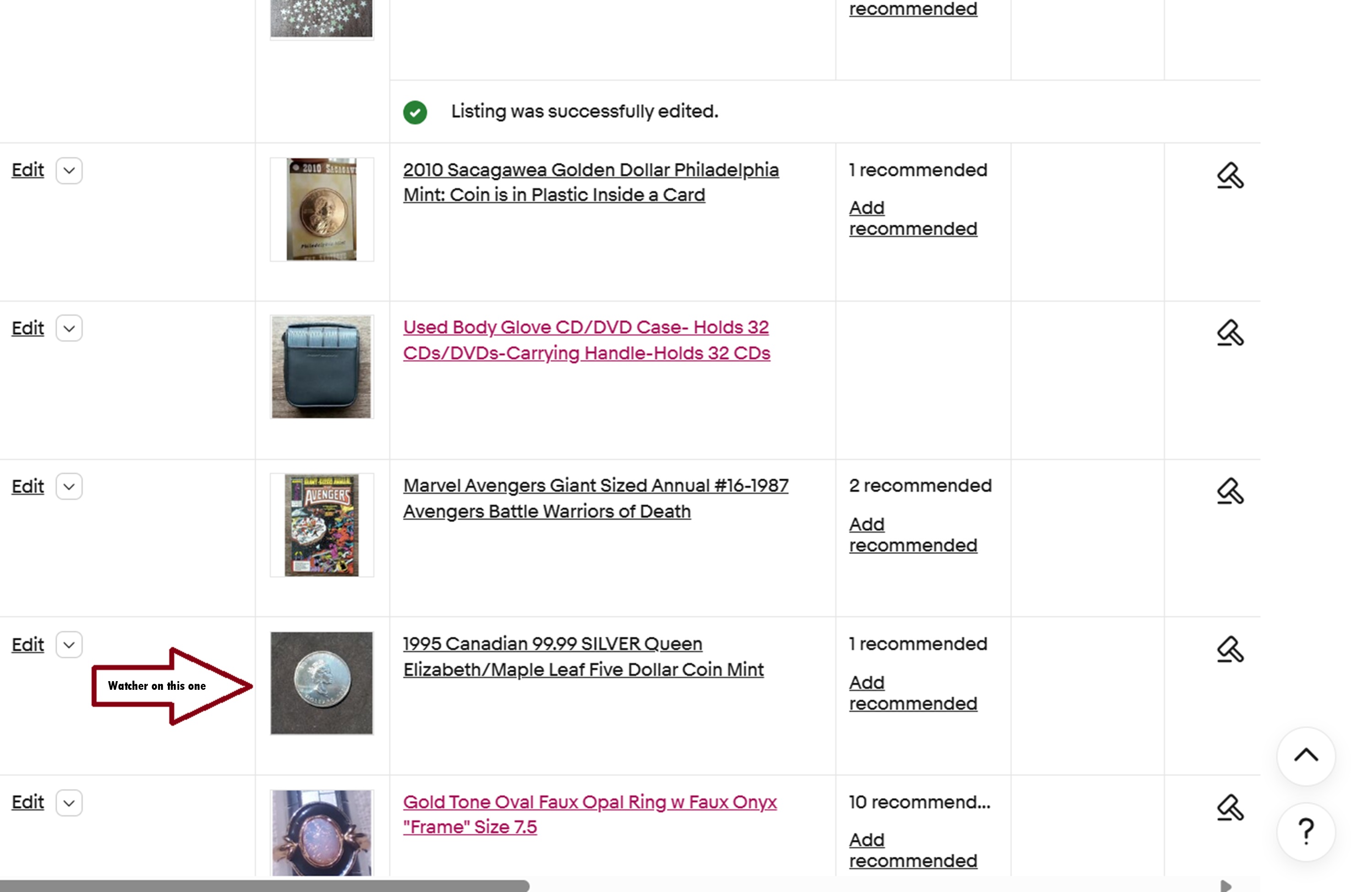 Screencap of my ebay auctions