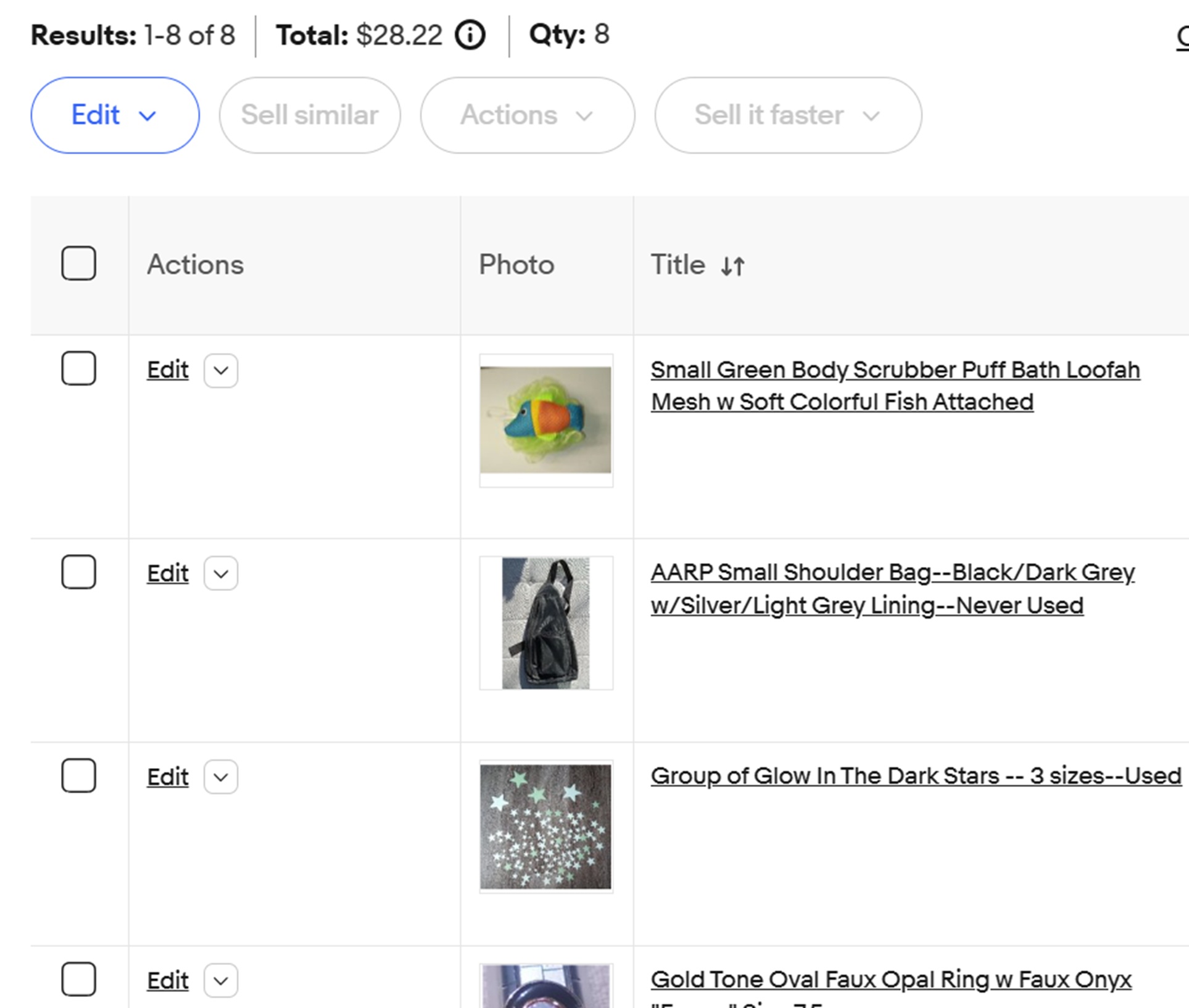 Screencap of items I relisted on eBay