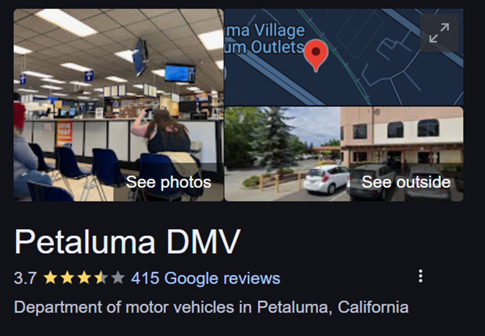 Screencap of DMV website