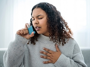An image of an asthmatic person using an inhaler to control the effects of the disease. Source: Brigham on a mission website. An image of an asthmatic person using an inhaler to control the effects of the disease. Source: Brigham on a mission website.