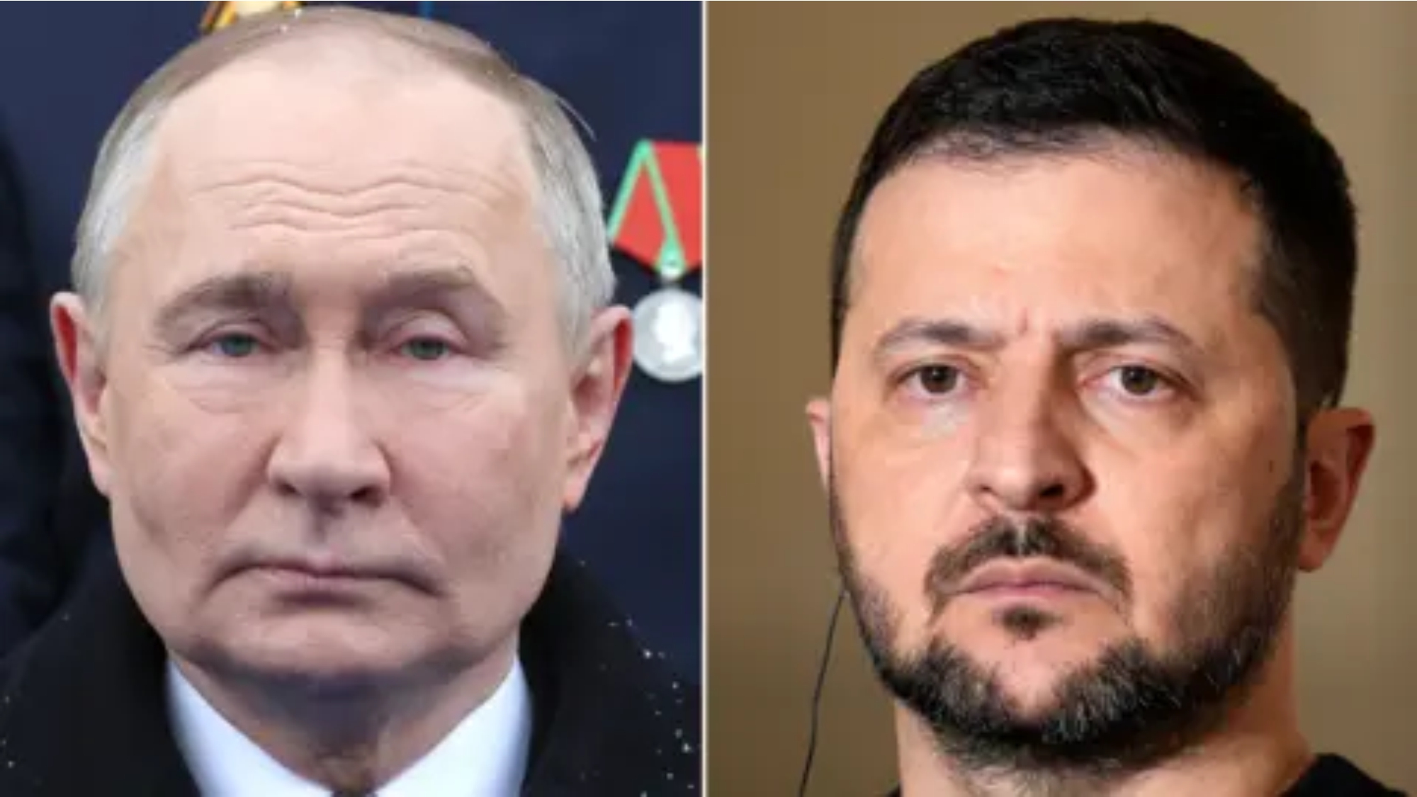 A photo collage of presidents Putin & Zelensky