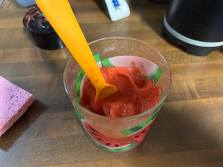 Strawberry sorbet, sorta.  Photo taken by and the property of FourWalls.