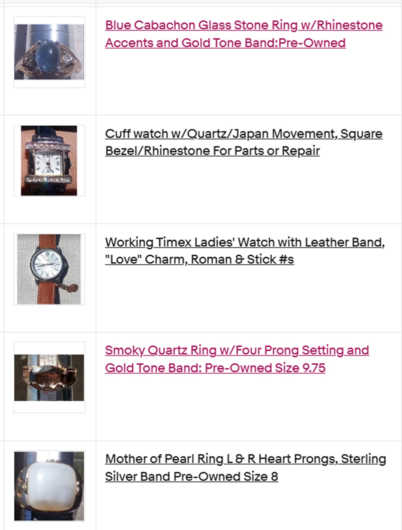 Screencap of eBay auctions