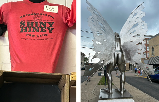 Mothman shirt and “mooning,” Point Pleasant, WV.  Photos taken by and the property of FourWalls.