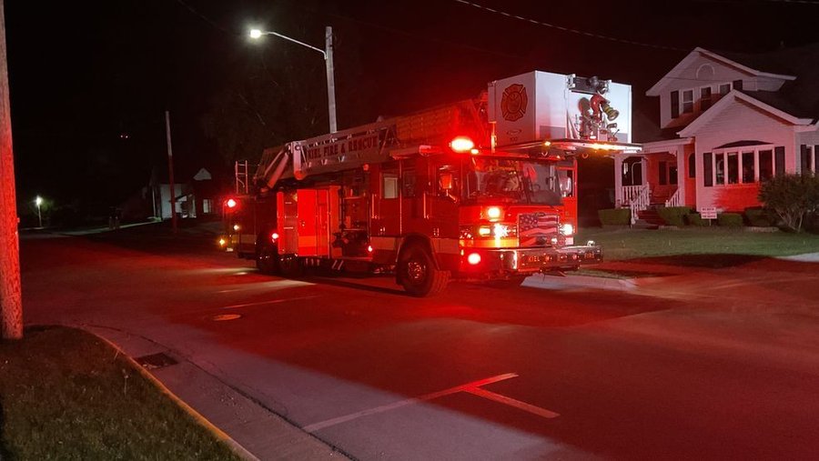 Firetrucks outside of a home in Kiel Wisconsin battling a fire. Firetrucks outside of a home in Kiel Wisconsin battling a fire.