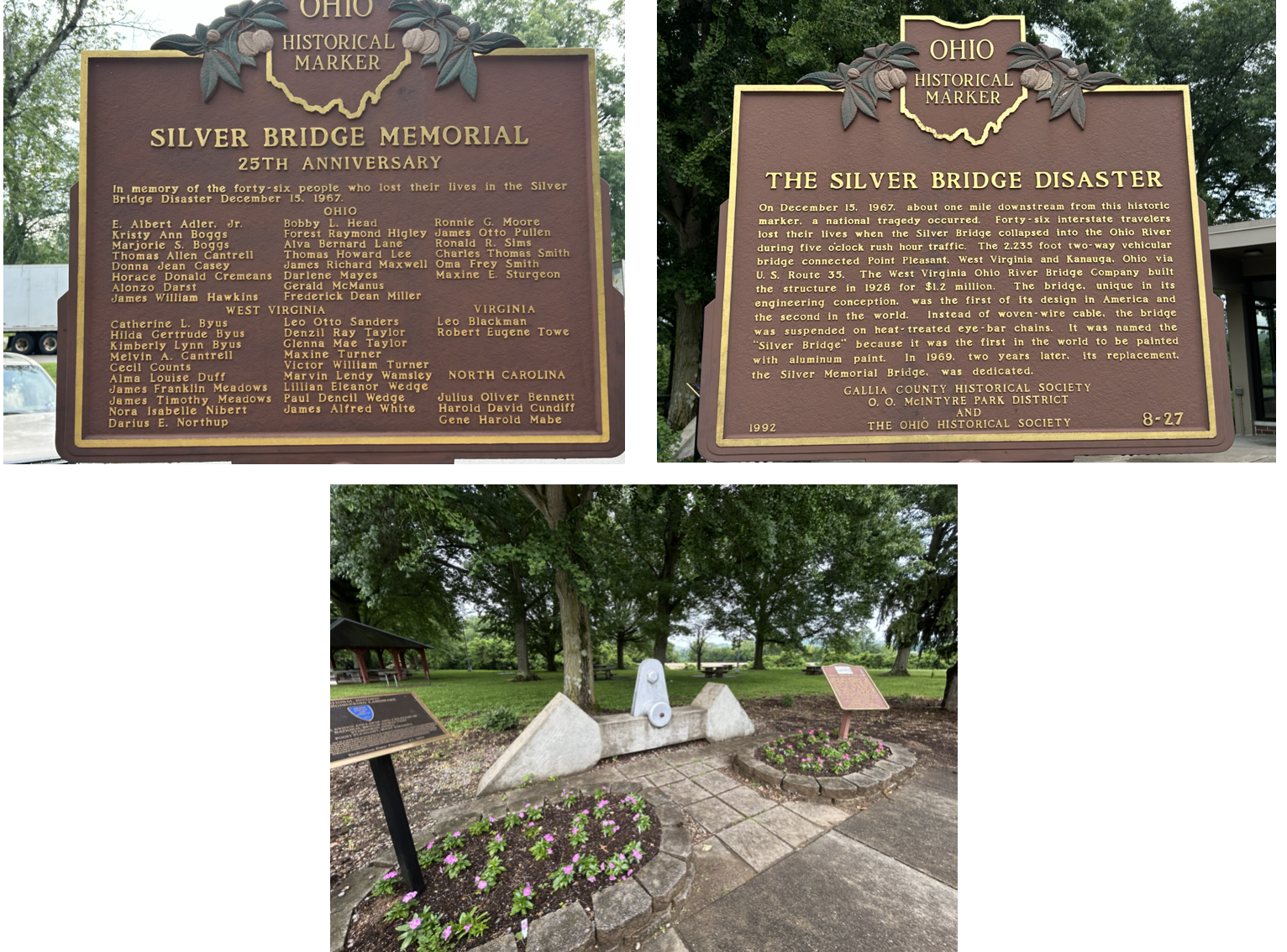 Silver Bridge memorials on the Ohio side of the river.  Photos taken by and the property of FourWalls.