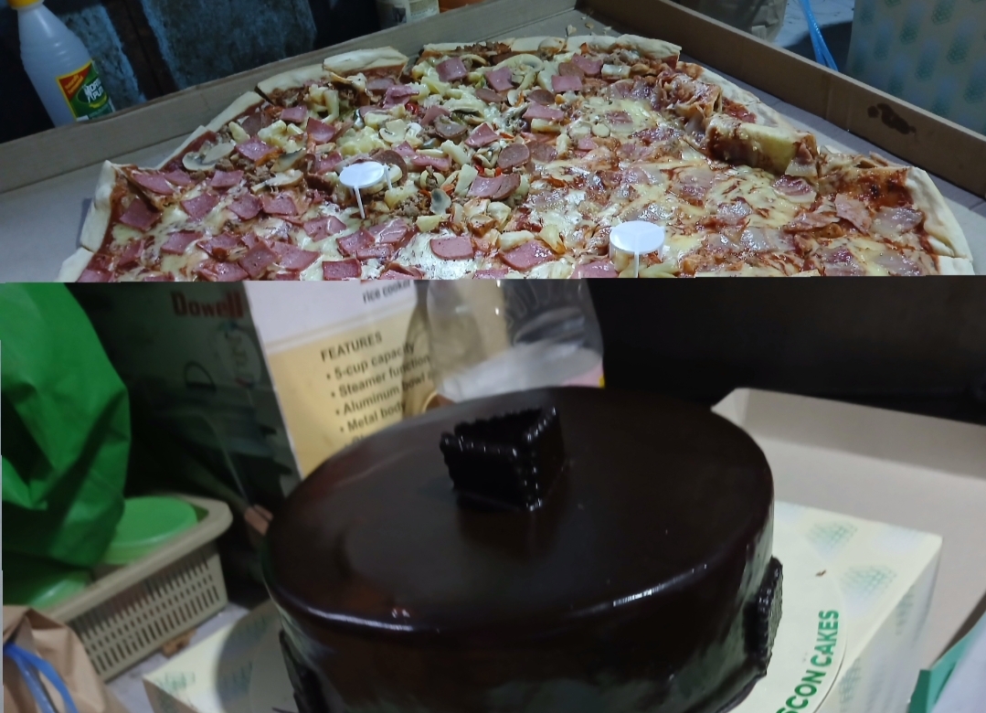 Pizza and cake