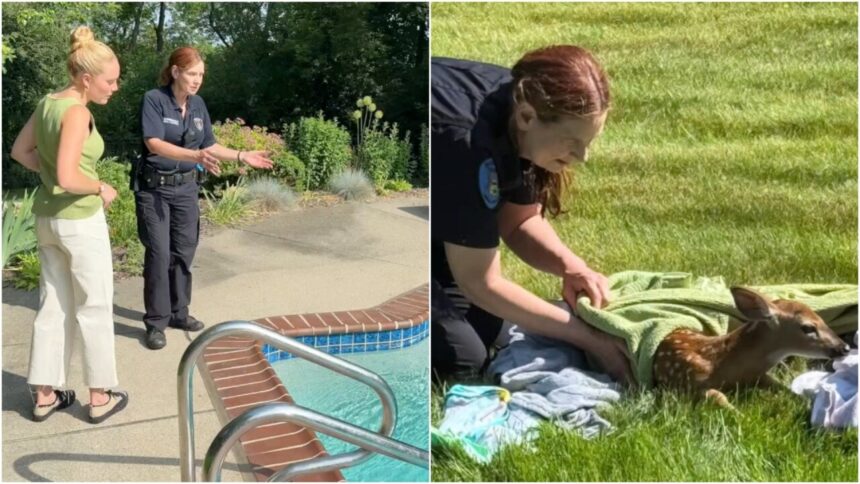 Bloomfield Township Animal Control Officer Summerfield rescues a fawn in Michigan 