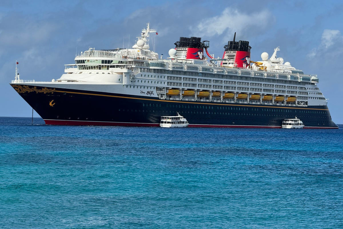 A Disney cruise ship in the Atlantic Ocean near Florida.
