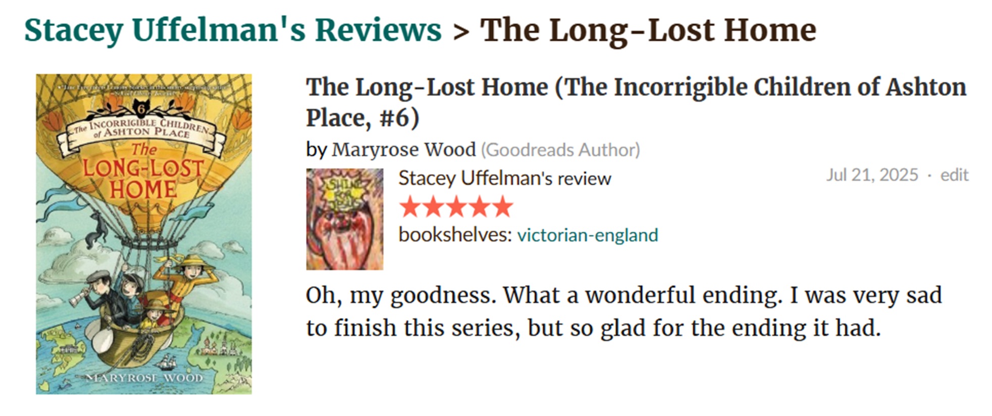 Screencap of the goodreads page with the book I finished. Screencap of the goodreads page with the book I finished.