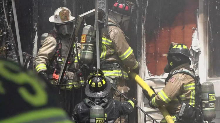 Saco Maine firefighters put out a fire in a building on Tuesday Saco Maine firefighters put out a fire in a building on Tuesday