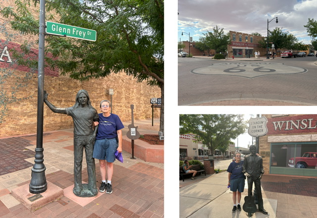 At the Standin’ on the Corner Park, Winslow, Arizona.  Photos taken by fellow visitors on FourWalls’ iPhone or taken by FourWalls.
