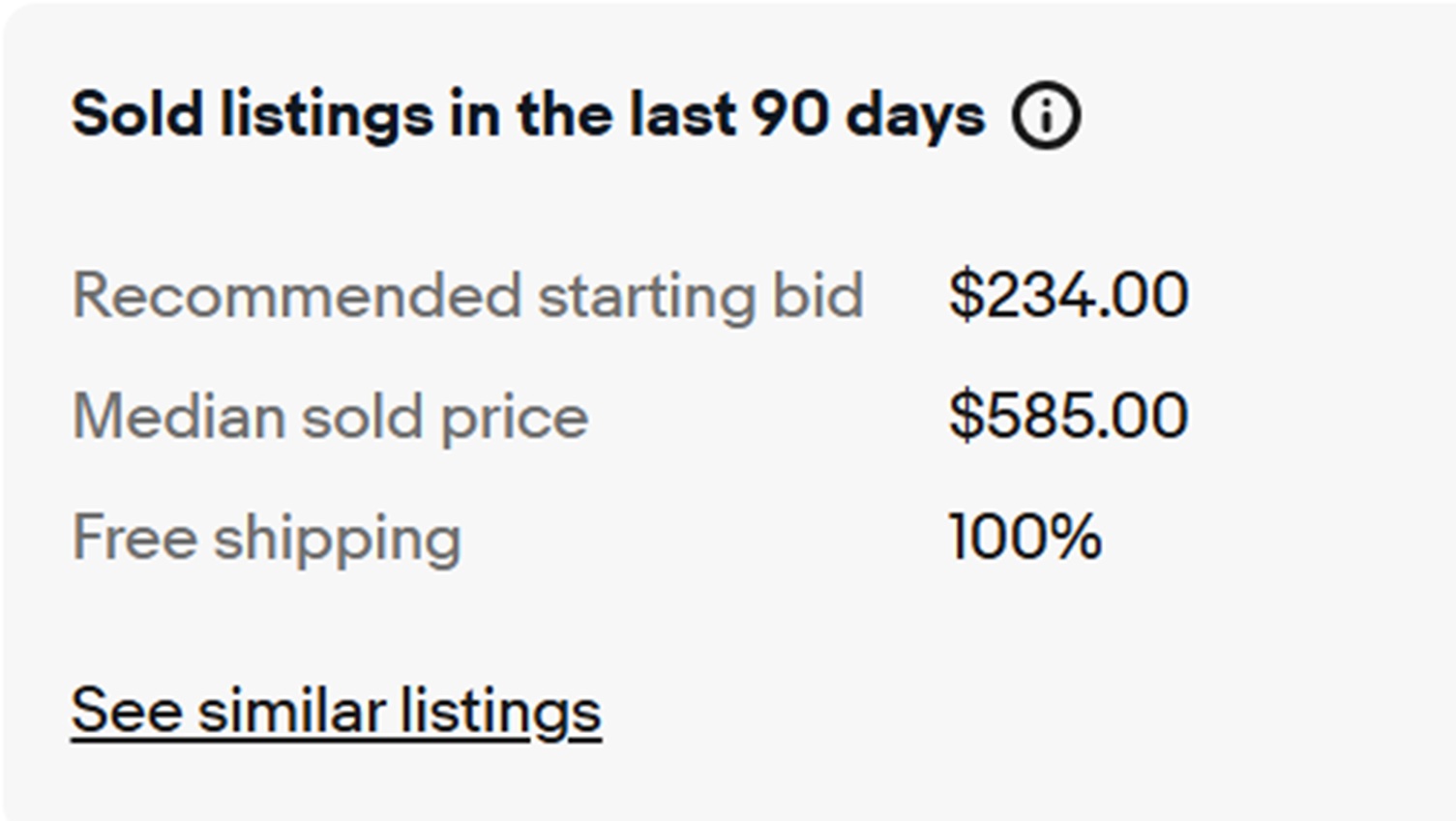 Screencap of suggested price