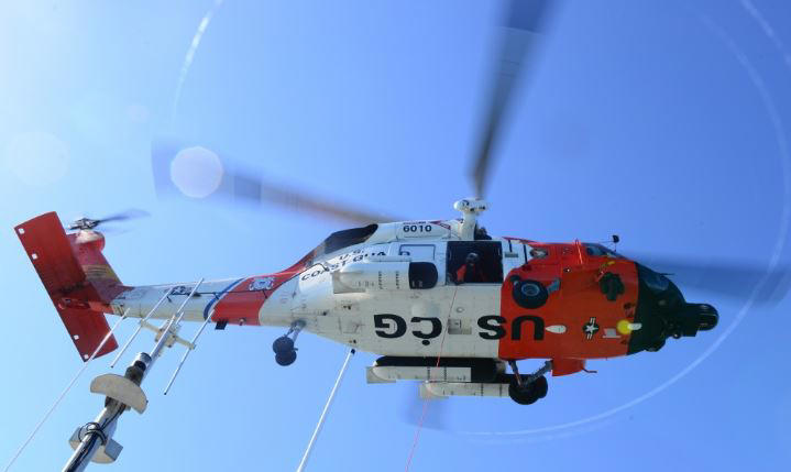U S C G helicopter on a rescue mission in Portland Oregon