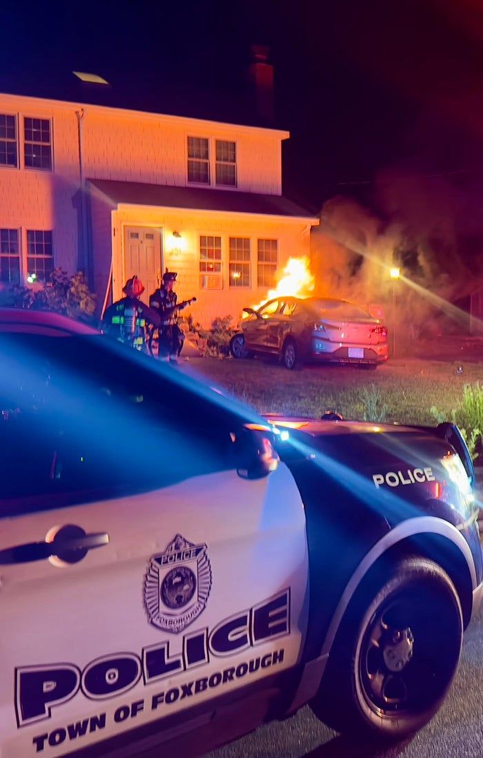 Foxborough police officer saves a motorist who was in an accident.