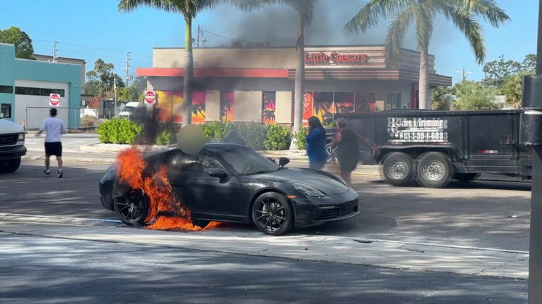 Auto on fire in Clearwater Florida.