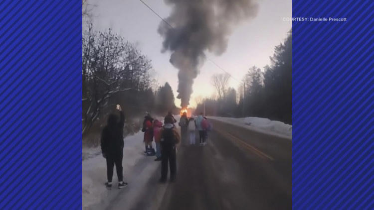 Bus on fire near Buffalo New York