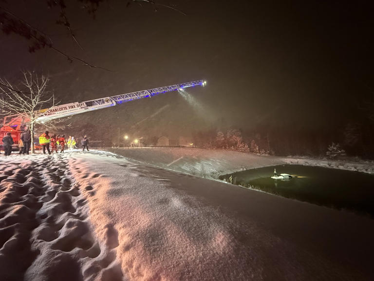Firefighters rescue a truck driver who needed to be rescued on Sunday night 