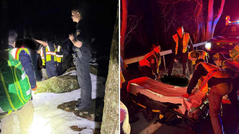 Firefighters and first responders rescue an injured hiker in New York state 