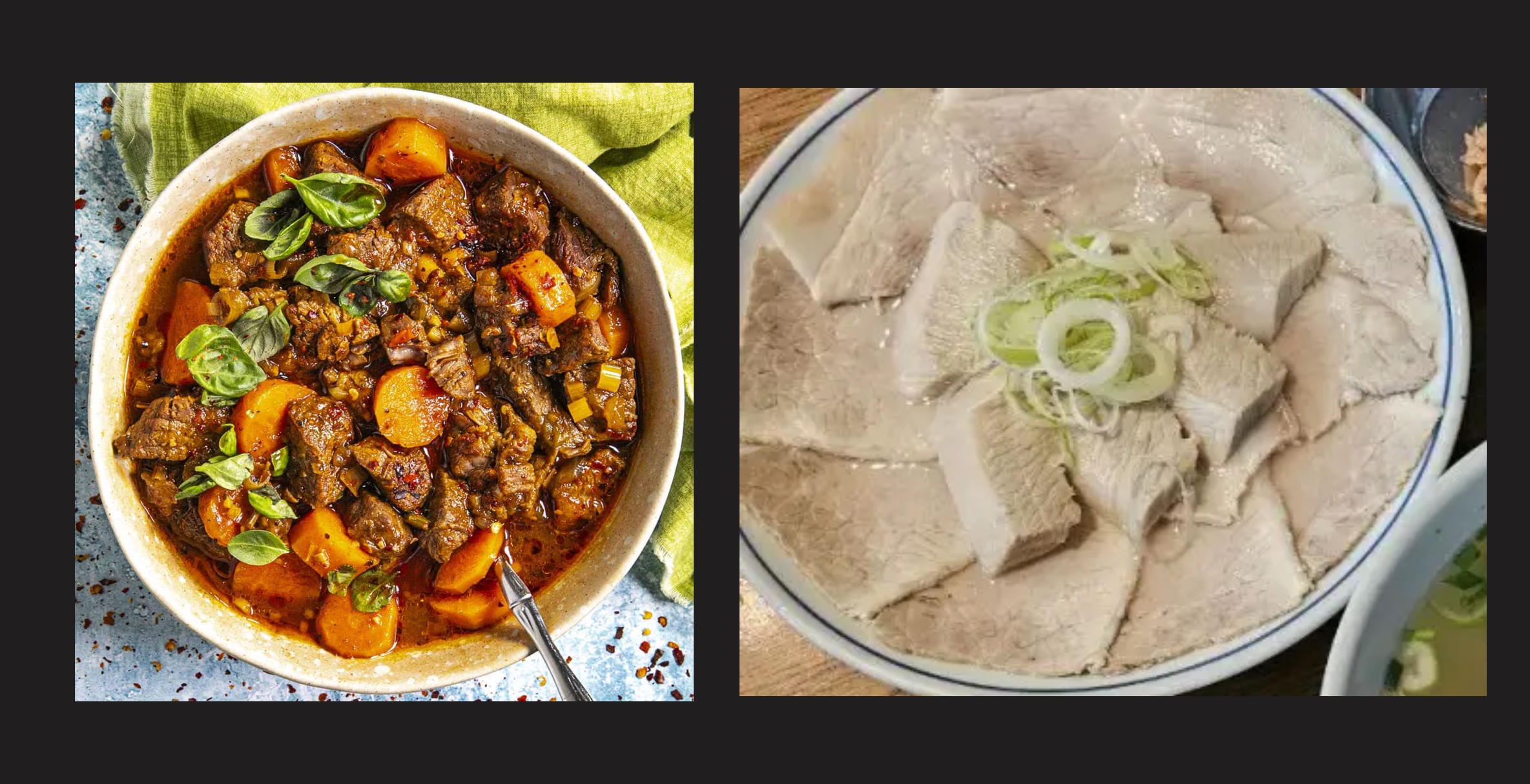 An internet collage showing spiced and non spiced food samples.