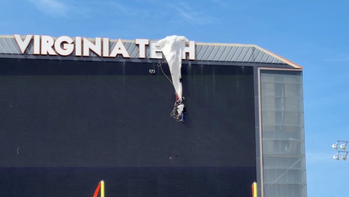 Skydiver rescued by authorities at Lane Stadium in Blacksburg Virginia 