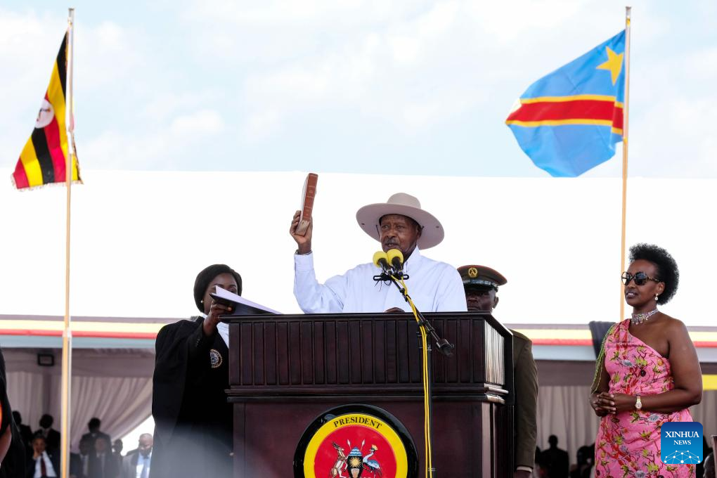 A photo of Mr. Museveni taking oath of office as President of Uganda for 7th term in office. Source/Credit: Xinhua