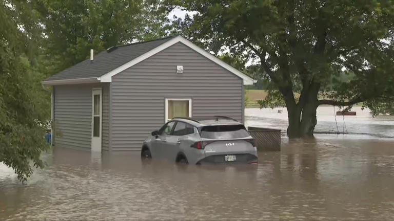 A house under floodwater in Clark County Ohio A house under floodwater in Clark County Ohio