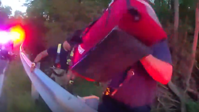 Firefighters in Green Township Ohio rescue an injured motorcyclist Firefighters in Green Township Ohio rescue an injured motorcyclist