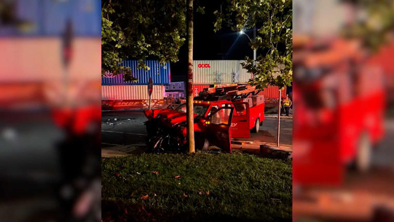Firefighters in Richland Borough Pennsylvania rescue a driver who inside of a truck Firefighters in Richland Borough Pennsylvania rescue a driver who inside of a truck