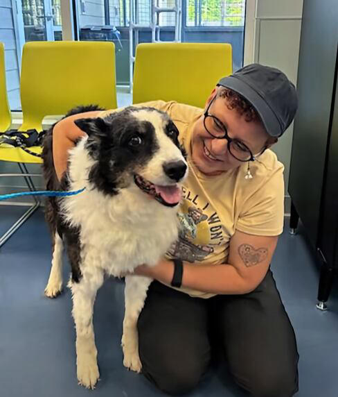 A female owner reunites with her lost dog Rio in Greensboro North Carolina A female owner reunites with her lost dog Rio in Greensboro North Carolina