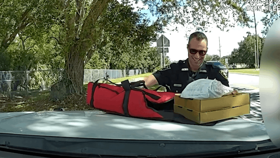PCSO deputy delivers a pizza to a customer after the driver was in an auto accident PCSO deputy delivers a pizza to a customer after the driver was in an auto accident