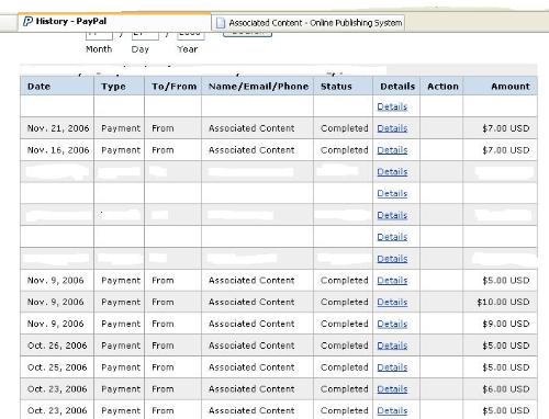 Payments from AC - Here are some of the payments I&#039;ve received from Associated Content.