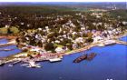 Wiscasset, Maine - aerial view of the village of Wiscasset, Maine on the banks of the Sheepscot River