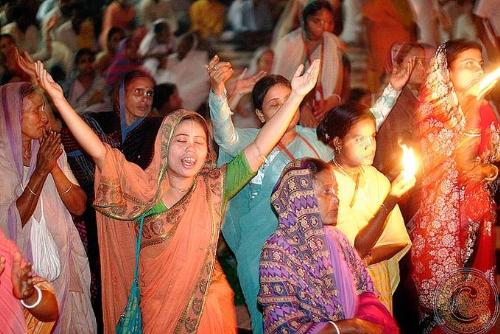 Devotees dancing in temple - Devotees(matajis) dancing in temple in mayapur for the pleasure fo the supreme personality of godhead