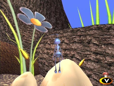 A Bug's Life - A Bug's Life Of all the various types of games, the 3D platform game may just be the hardest to pull off. In 2D platform games, the developers restrict your options and guide you along a predetermined path that can mask flaws in the game. In fighting, driving, and sports games, the pure adrenaline of playing can mask many shortcomings. In role-playing games, a sense of scale and adventure can help cover up bad graphics or nonsensical puzzles. But when you pop in a 3D adventure game, you have the luxury of exploring every nook and cranny of a game; in fact, there's no other way to play a true 3D game except to leave no stone unturned. A developer has the opportunity to shock you with the detail, beauty, and scope of his creation. On the other hand, if a 3D game is flawed, it is there in all its misery for you to uncover. In the worst 3D games, you are a free-roaming guest in a world that you would never, ever want to visit.